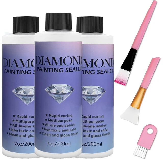 60ML/120ML/200ML Uszczelniacz do malowania diamentami z 3 szt. pędzli Klej do malowania diamentami Trwałe trzymanie i efekt połysku Uszczelniacz Puzzle