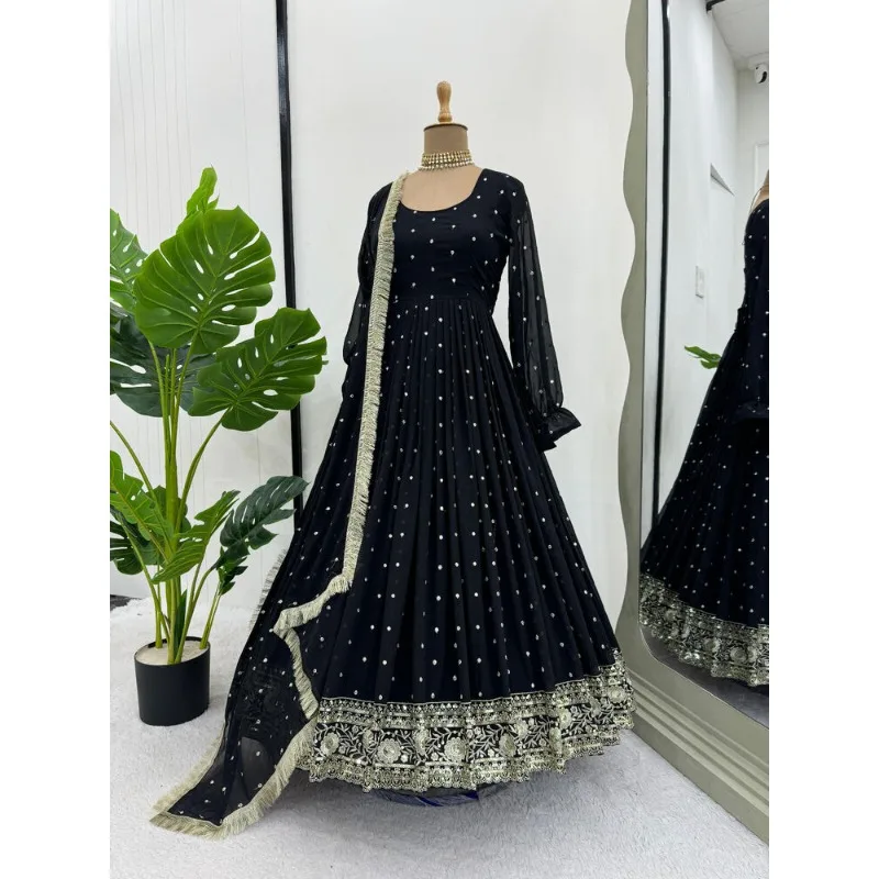 Black Salwar Kameez Pakistan Indian Wedding Party Dress Polaroid Suit Salad