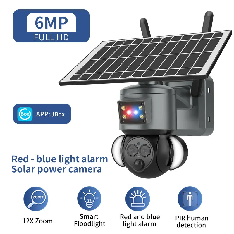 

3MP 1296P Ubox APP Solar Power Floodlight WIFI / 4G IP Dome Camera Full Color AI Humanoid Detection Security Alarm CCTV Monitor