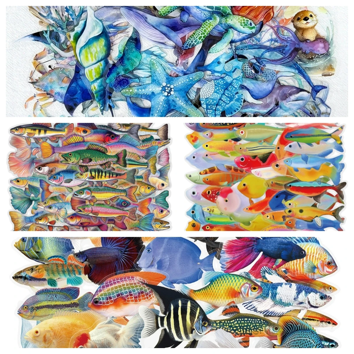 

200PCS Transparent PET Cartoon Fish Waterproof Stickers For Children Water Bottles Stationery Decoration Marine Animals Reward