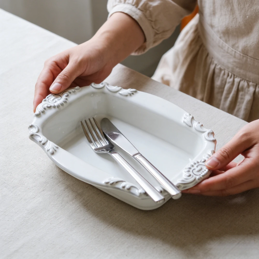 Delicate Elegant French Vintage Embossed Lace Plate, Part of The Classic Series of Tableware,breakfast Oatmeal Fruit Salad Bowl