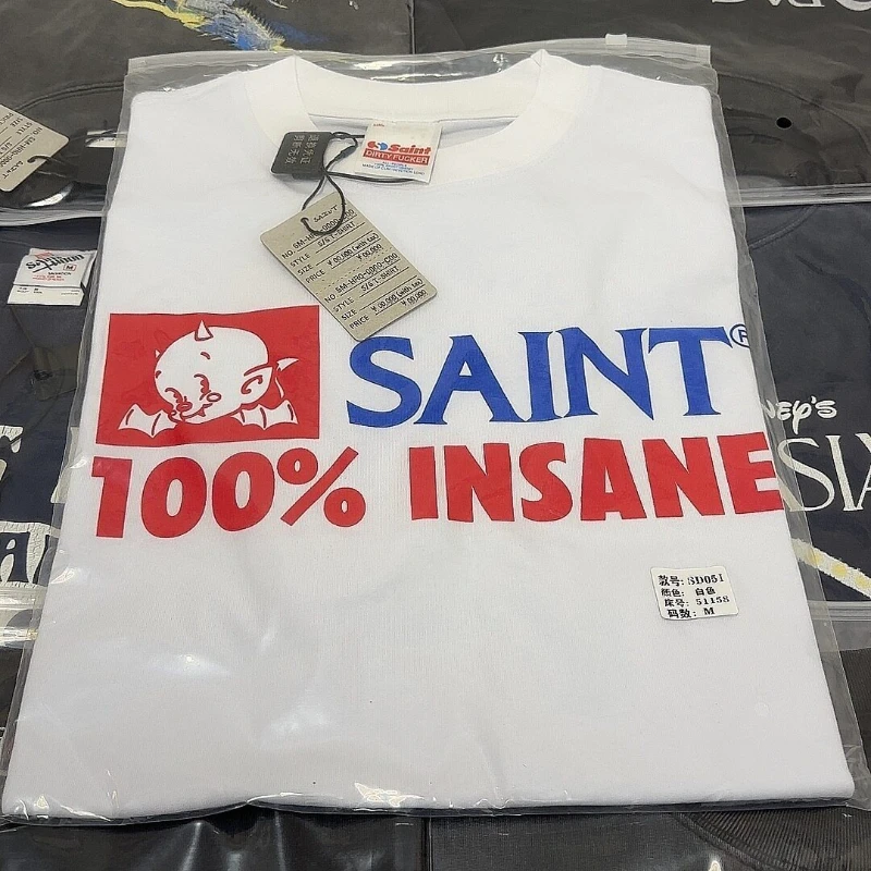 Summer Saint Tshirts Cartoon Demon 100% Letter Logo Round Neck Short Sleeve Tops Casual Loose Men Women Street Outfit
