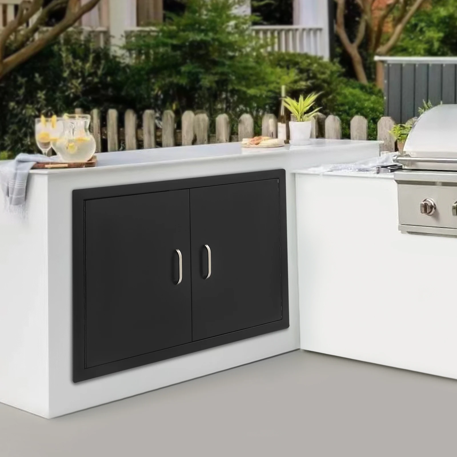 29.92*20.87in أسود شواء باب الوصول الكربون الصلب مزدوج باب المطبخ في الهواء الطلق للمطابخ في الهواء الطلق جزر الشواء #4