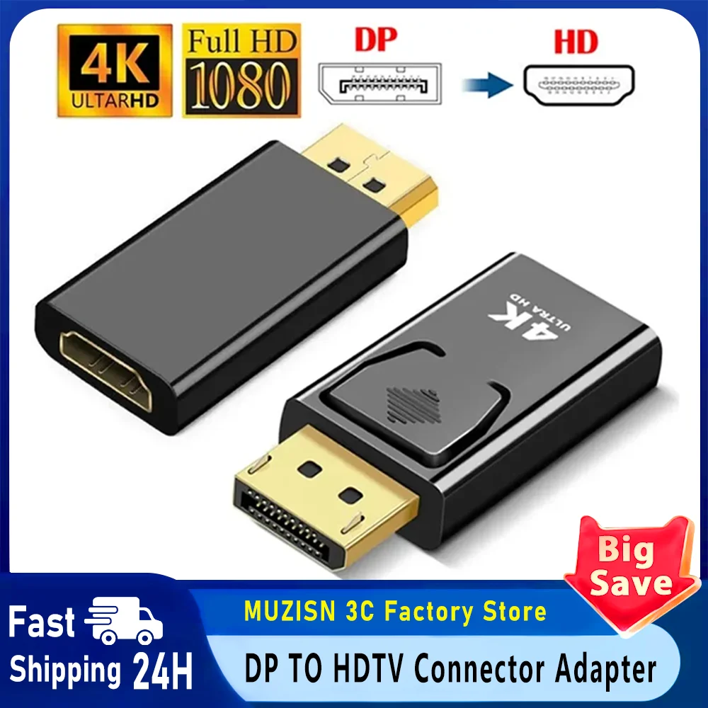 1080/4K موصل DisplayPort DP إلى HDMI كابل متوافق فيديو محول الصوت محول للكمبيوتر المحمول إلى شاشة التلفزيون العارض