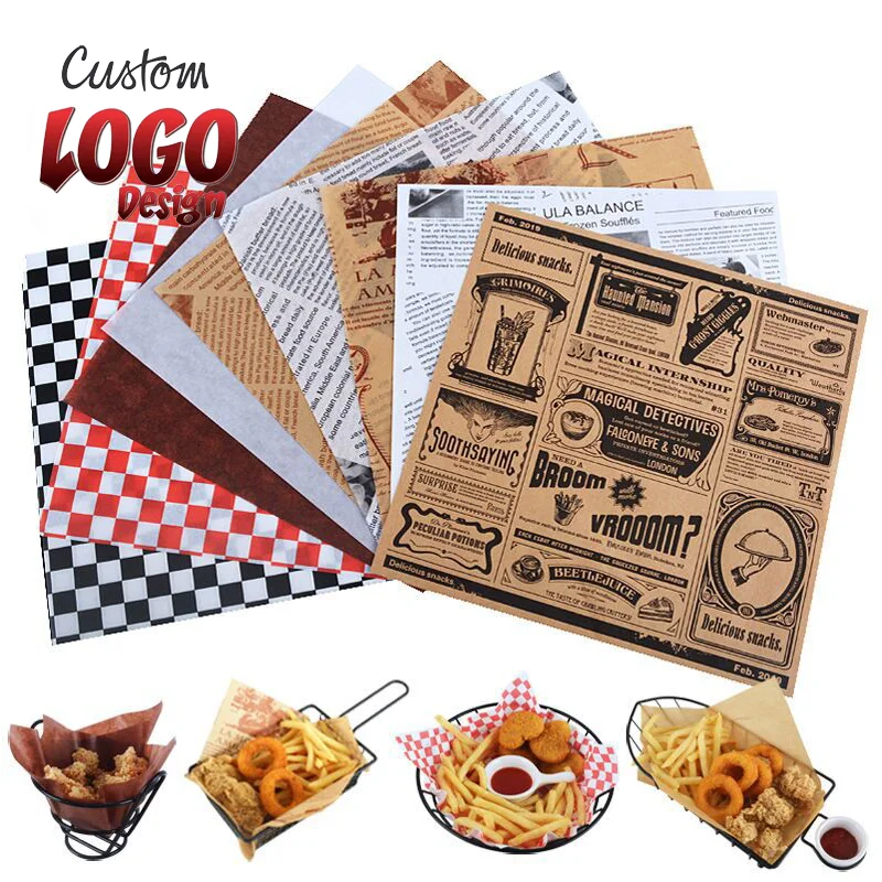 Custom Logo Printed PE Coated Meat Hamburger Frie Burger Sandwich Wrap Wax Sheets Food Wrapping Greaseproof Paper Wax Paper