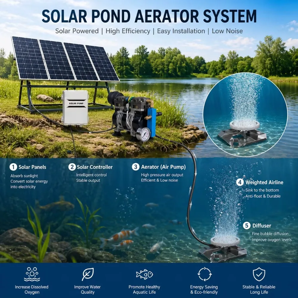 Brand New Solar Pond Aerator 50L/min Portable, Brushless Motor DC24V Pond Aerator Compressor