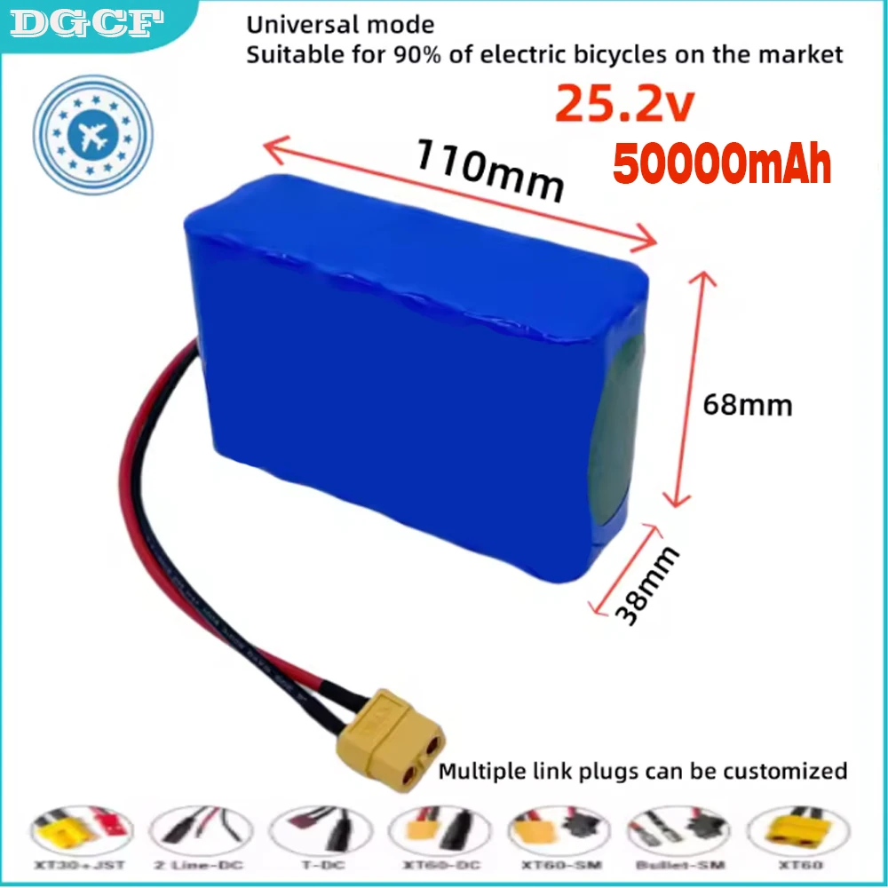 

24V 6S2P 50000mAh 18650 Lithium Battery Pack with BMS for Electric Motorcycle 24V Camping Equipment+optional Plug+ 2A Charger