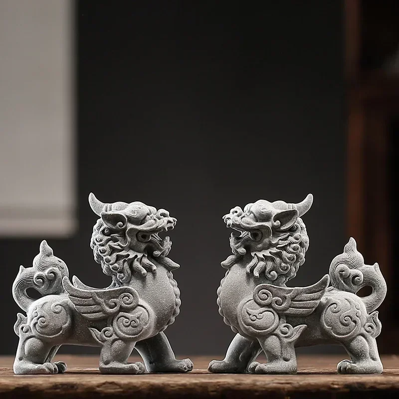 

New Chinese Style home desktop porch ornament Qilin pair shop office living room bedroom stone artifact