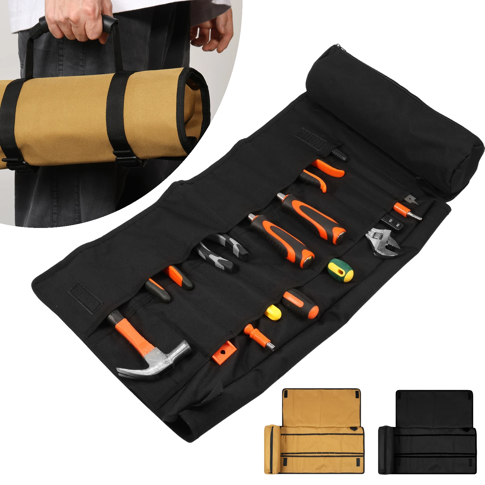 

Tool Roll Bag 20 Slots Professional Wrench Organizer Case Large Capacity with Zipper Pocket Abrasion Resistant Tool Storage Bag