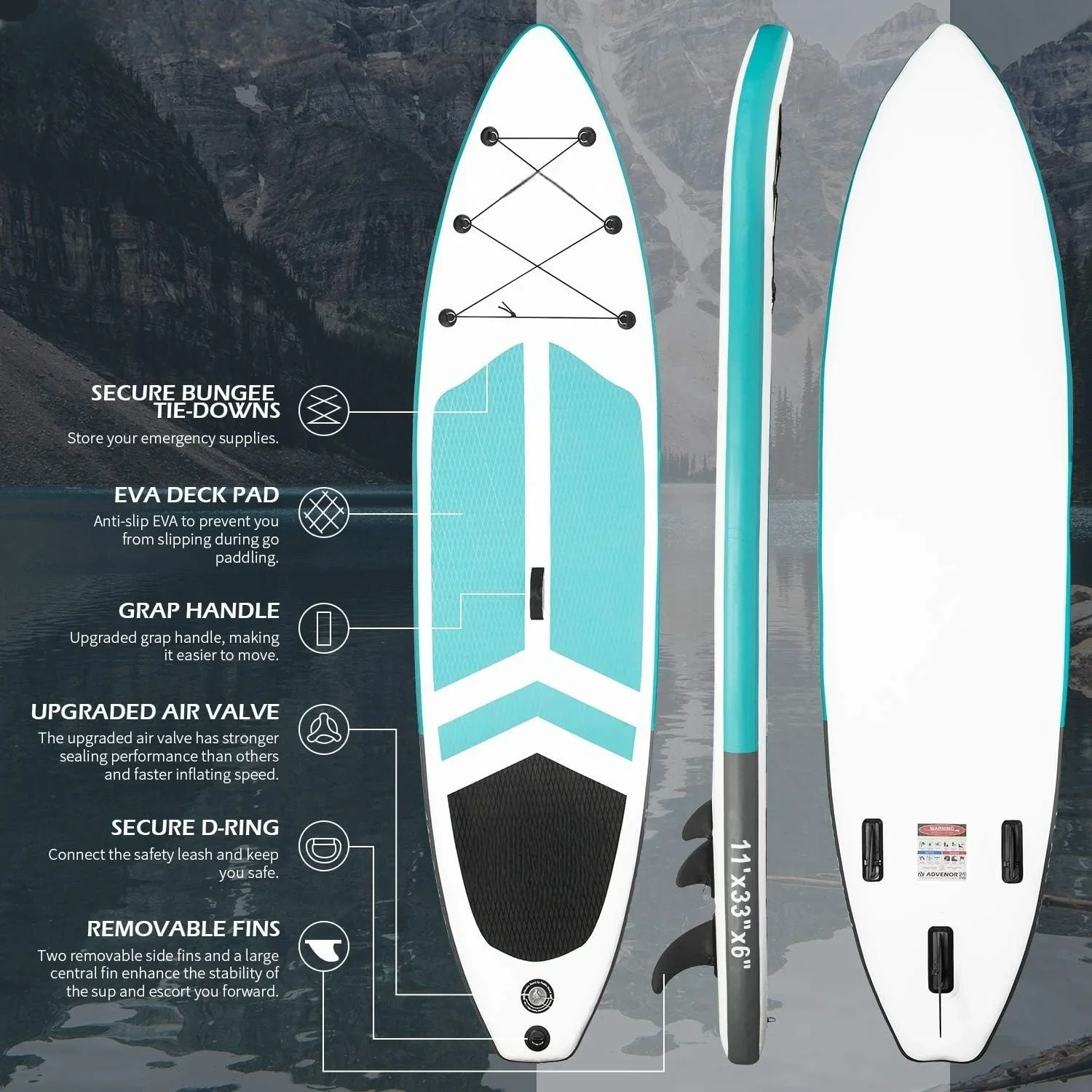 

Прямая продажа с фабрики, широкий регулируемый поводок 11 x 33 x 6 футов, базовый каяк, кемпинг, пеший туризм, надувная доска для серфинга стоя