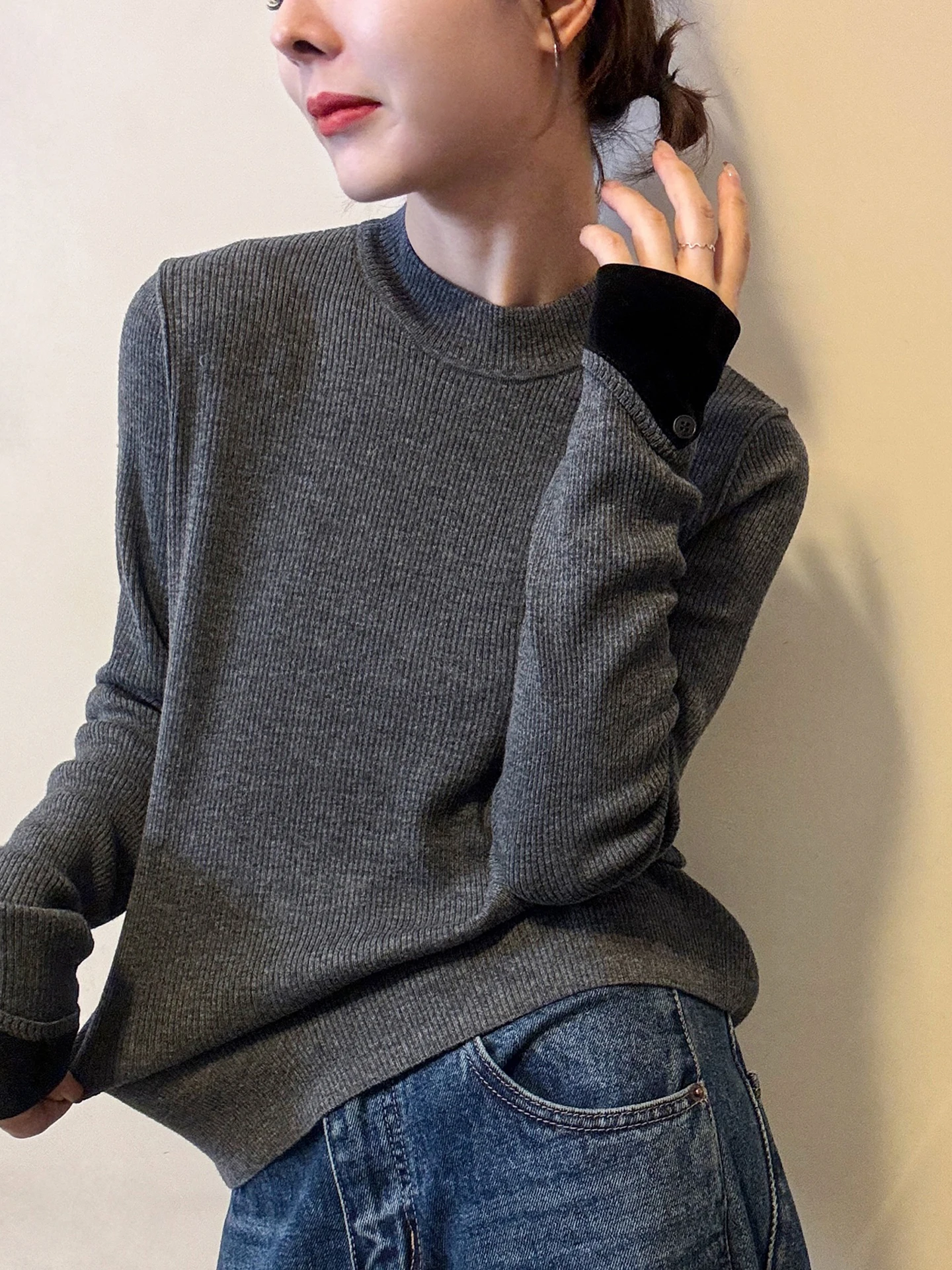 Felpa con cappuccio a maniche lunghe delicata sulla pelle Top lavorato a maglia casual da donna Color Blo Design Pendolarismo Sle Vestibilità regolare Autunno Inverno