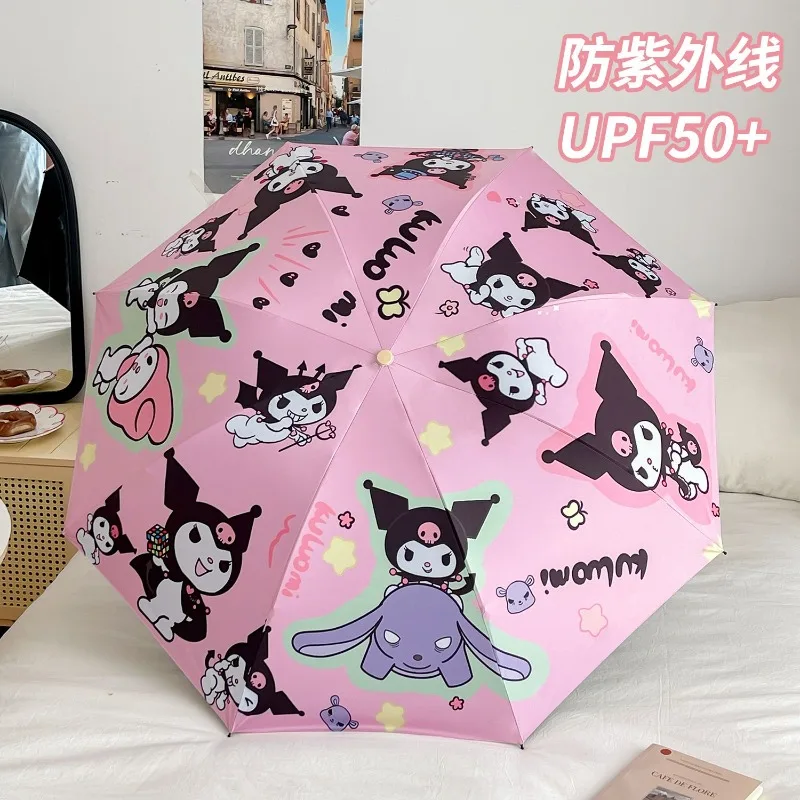 Nuevo Sanrio Sweet Hello Kitty lindo patrón creativo de dibujos animados paraguas de sombra de vinilo portátil plegable de moda para lluvia o brillo
