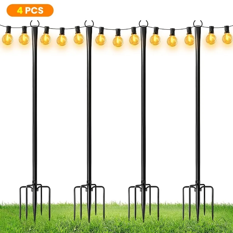 10ft Metal Pole with Fork for Outdoor String Lights Pole Perfect for Gardens Patios Weddings, Backyards Decks & Parties