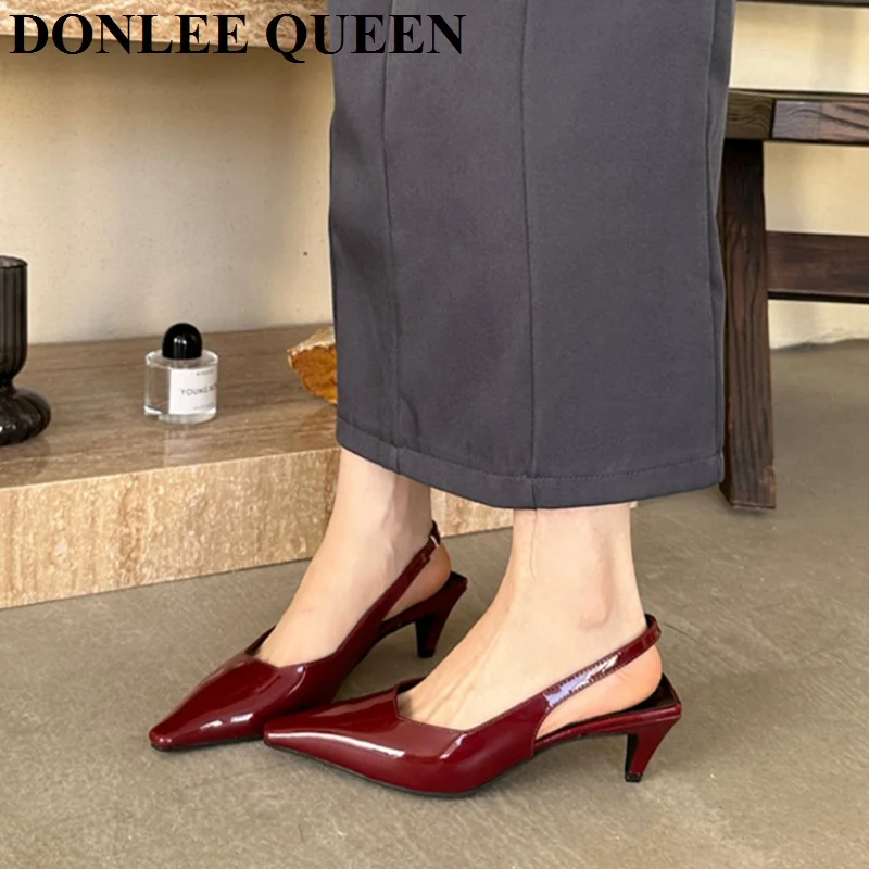 2024 Spring Slingback Sandals Heels Women Summer Fashion Pointed Toe Pumps High Heel Female Office Dress Shoes Big Size 40 Mujer