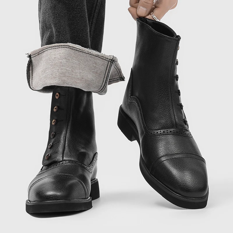 English-style Retro Men Chelsea Boots Black Color Button-up High-top Men Casual Rear Zipper Fashion Brand Boots Training Boots