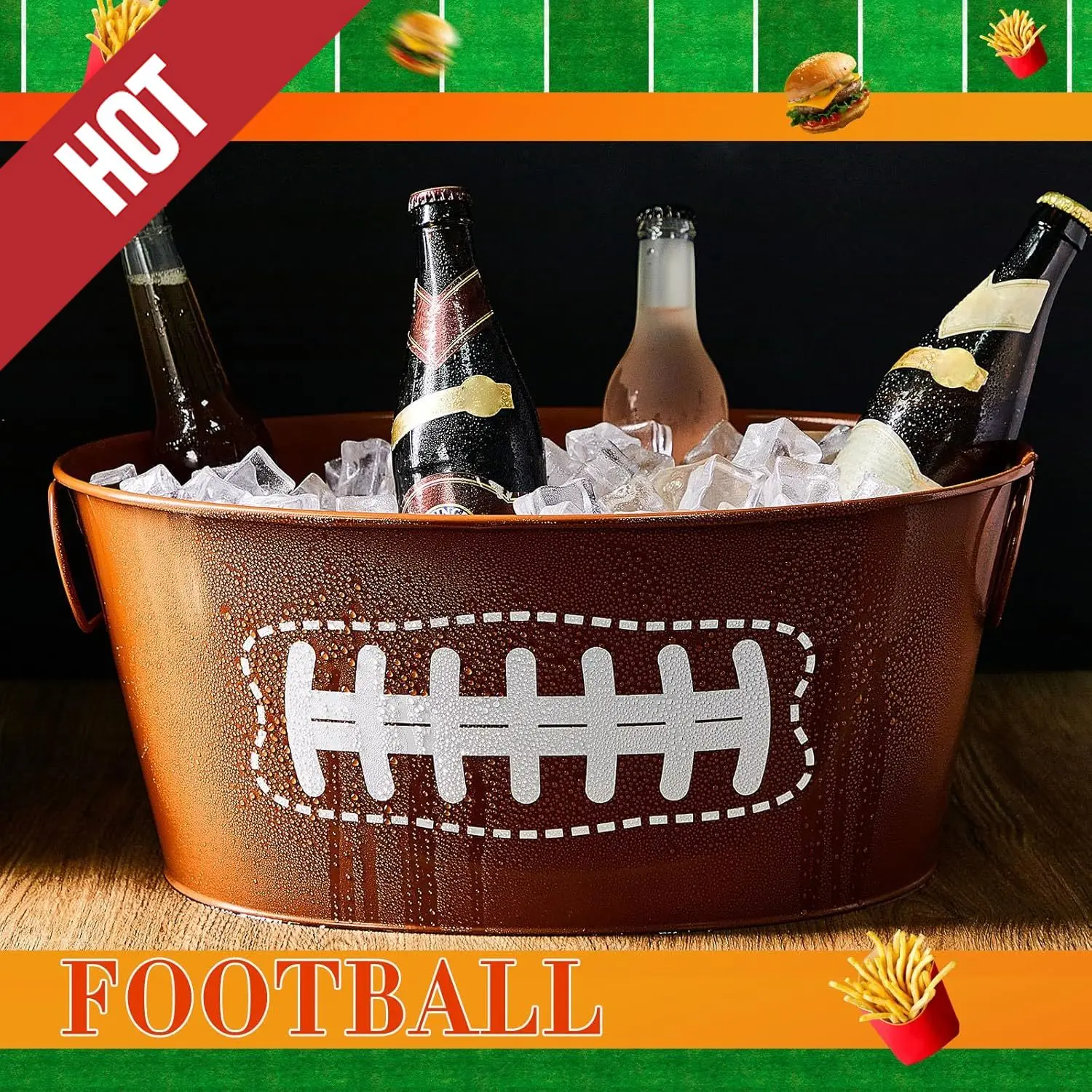 2 uds. Cubos de hielo de Metal galvanizado de fútbol de 4 galones, bañeras para bebidas, fiesta de fútbol, contenedores grandes de lata para bebidas, cerveza, vino, champán,custo