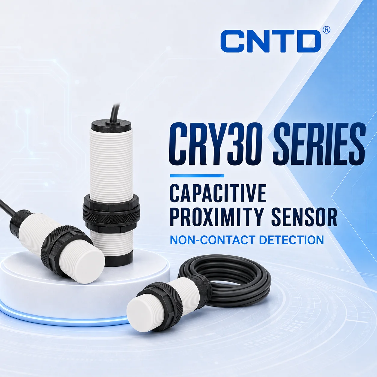 CNTD Capacitive Proximity Switch CRY30‑10DNA Sensor, M30 DC 3‑Wire NO 3‑Wire NC 4‑Wire NO+NC, 24V Surge Protection 2m cable