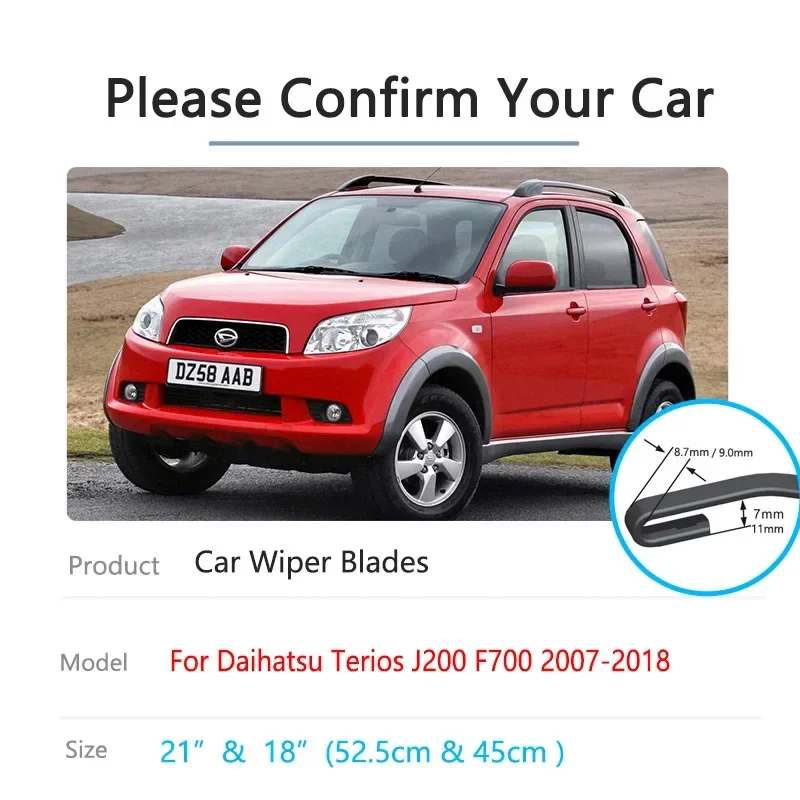 For Daihatsu Terios Bego Toyota Rush Perodua Nautica J200 F700 2007~2018 Wiper Blades Windows Cleaning Boneless Frameless Rubber