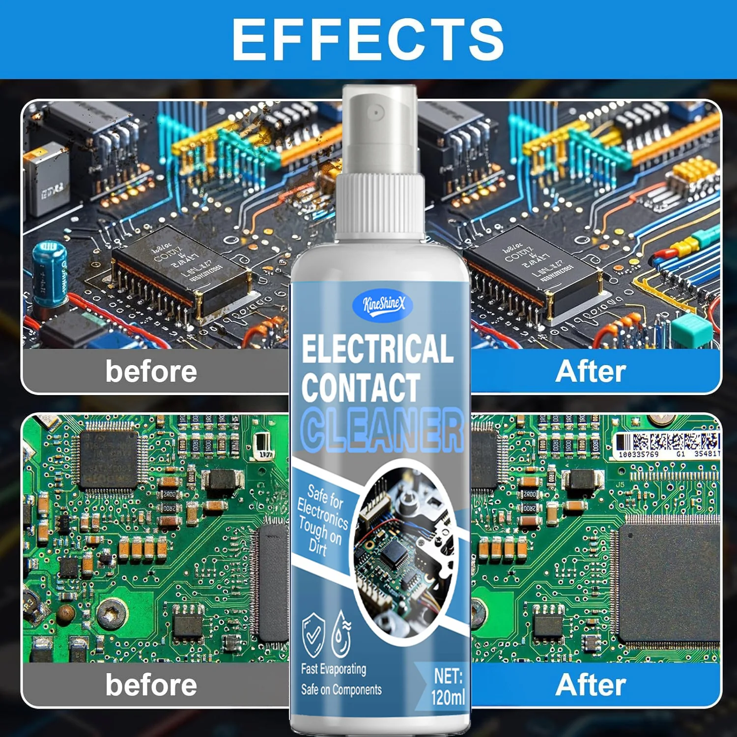 Electrical Contact Cleaner 120ml–Fast Drying,Safe on Electronics,No Residue Ideal for Circuit Boards,Computers & Precision Parts