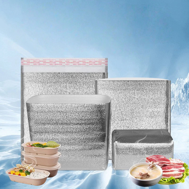 50 Pcs/Pack Ice Cold Warm Aluminum Foil Bag Food Thermal Drink Storage Insulated Bags With Closure Delivery Carrier Cooler Bag