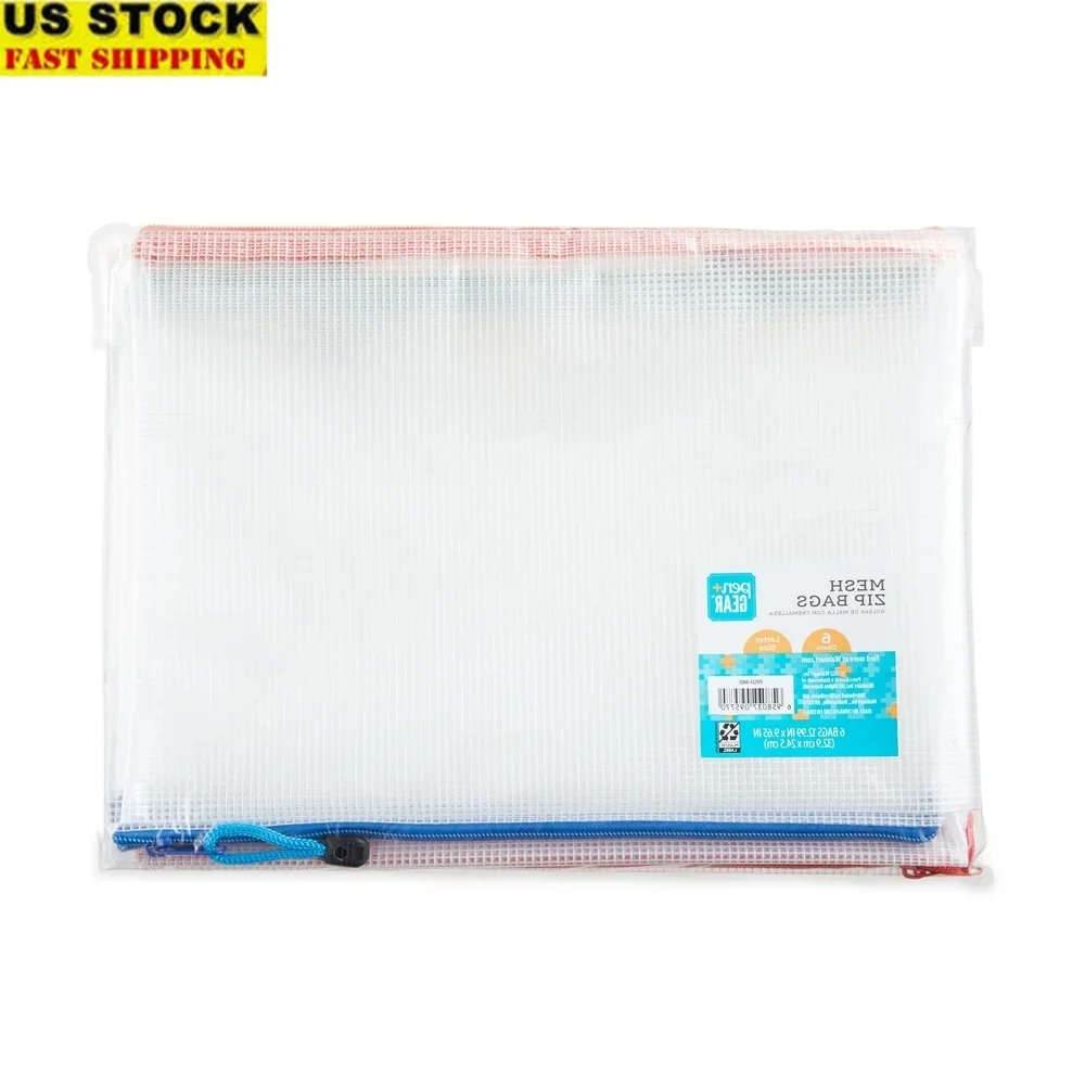 

Letter Size Mesh Zipper Bags Soft EVA Clear Pocket Folders Durable Storage Solution School Supplies Documents 6 Count
