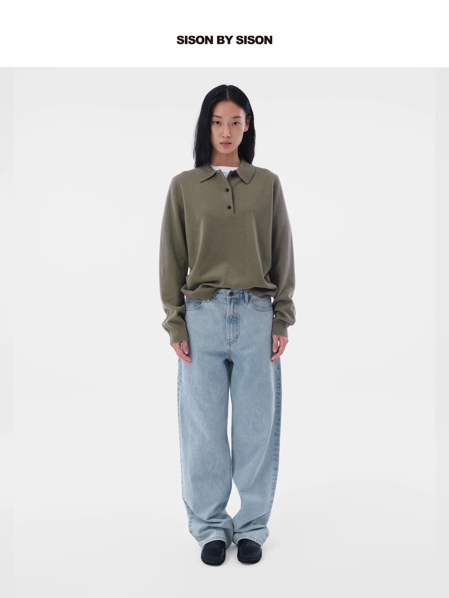 

Свитер Sison by Sison из 100% шерсти, вязаный, с простым отложным воротником, повседневный, с длинными рукавами, базовый, прямого кроя