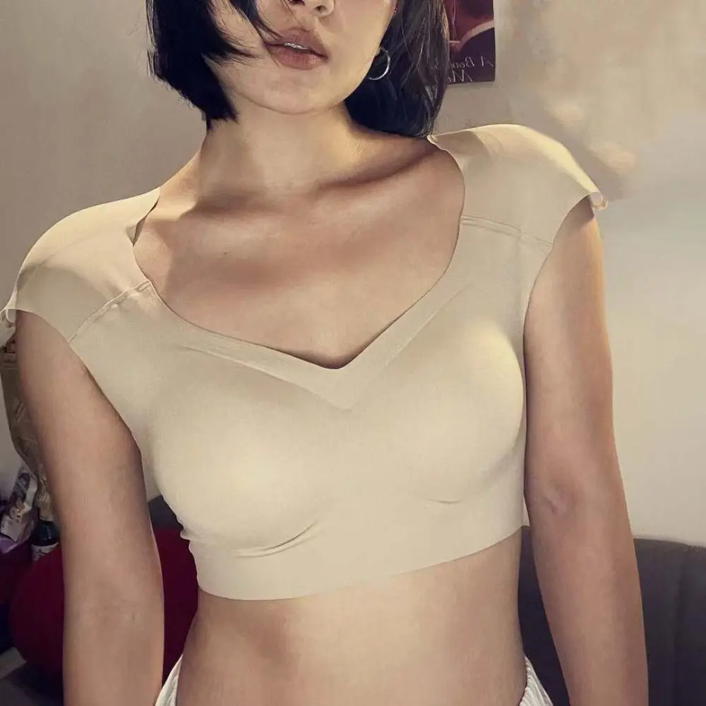 Fashion V-neck Right-angle Shoulder Bra Invisible Seamless Shoulder Pad Vest Chest Binder Lingerie Wireless Bra Girls Shapewear