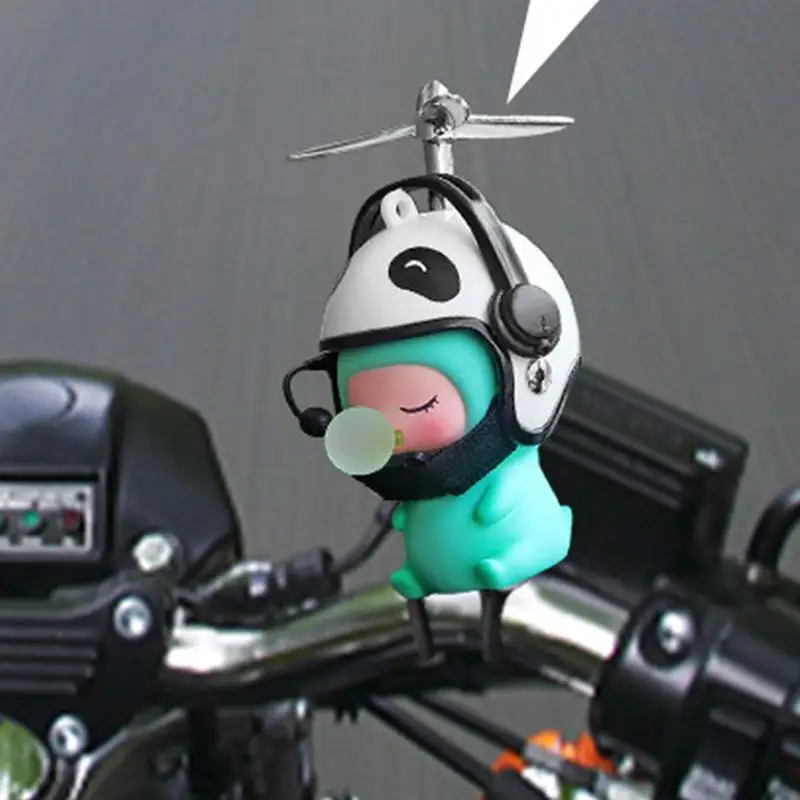 Guiador de motocicleta com capacete para crianças, bicicleta e gato ornamentos, boneca dos desenhos animados, Airscrew Decoração