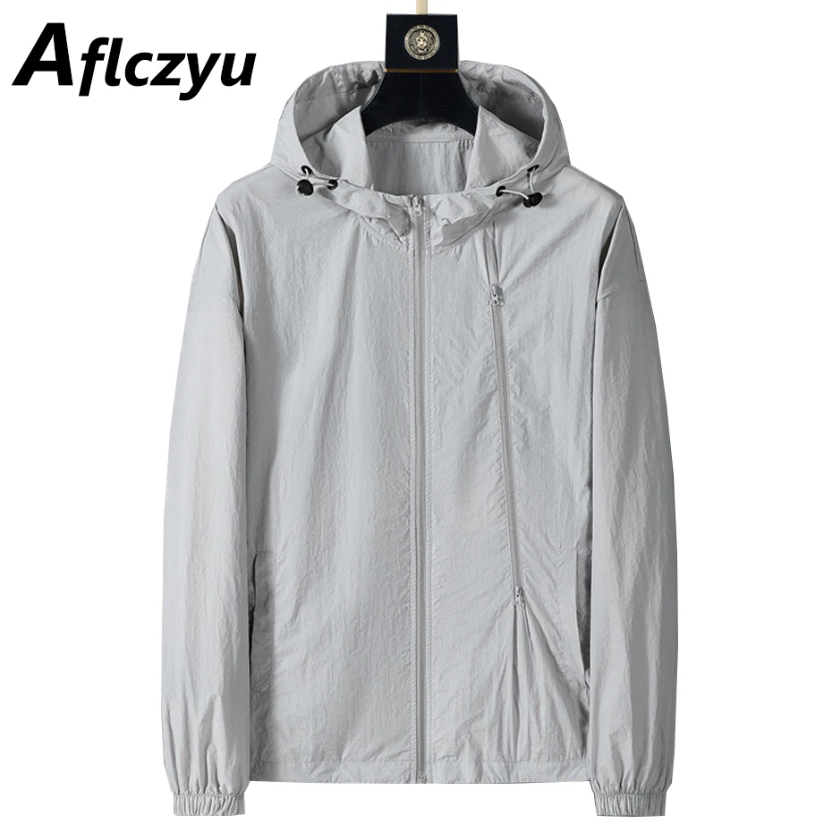 Summer Thin Jacket Men Sun Protection Clothing Fashion Casual Fishing Jackets Male Thin Coats Solid Color Black Grey