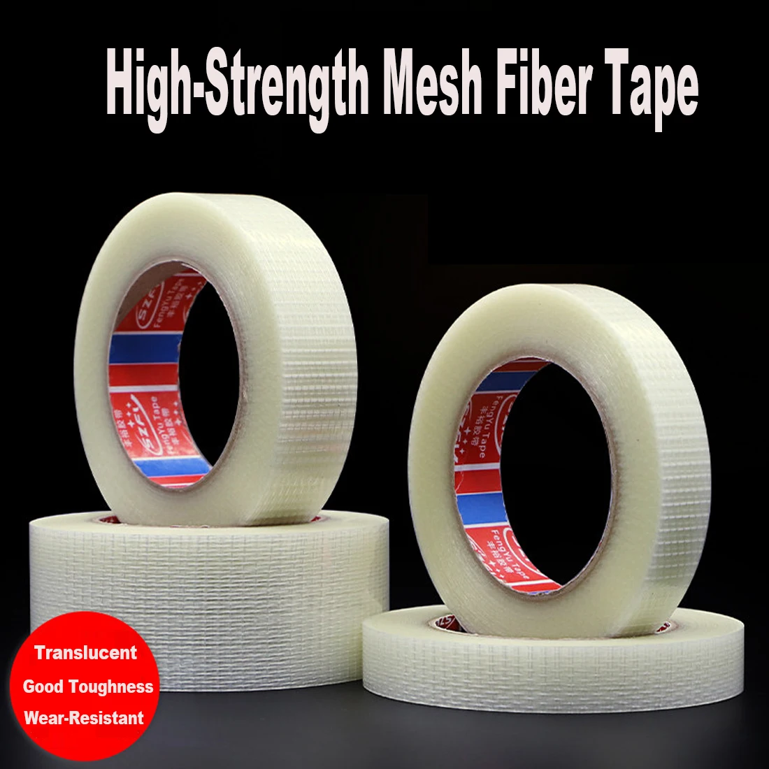 20M Single-sided Fiberglass Filament Tape Transparent Bi-Directional Filament Strapping Home Appliance Carton Fixed Packing Tape