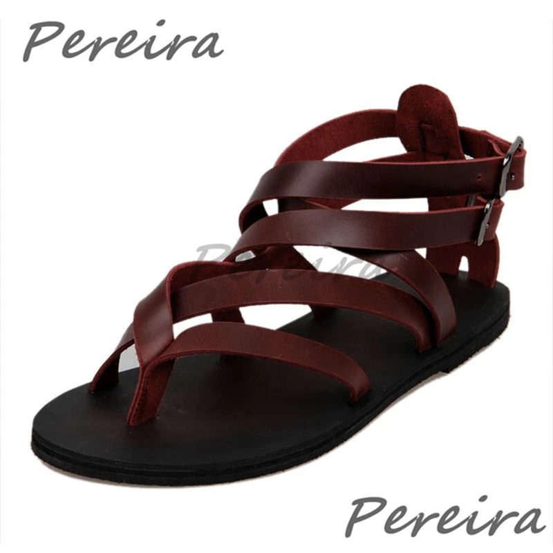 Retro Men's Gladiator Sandals Fashion Cross Strap Buckle Flat Casual Shoes Flip-Flops Summer New Trendy Beach Shoes