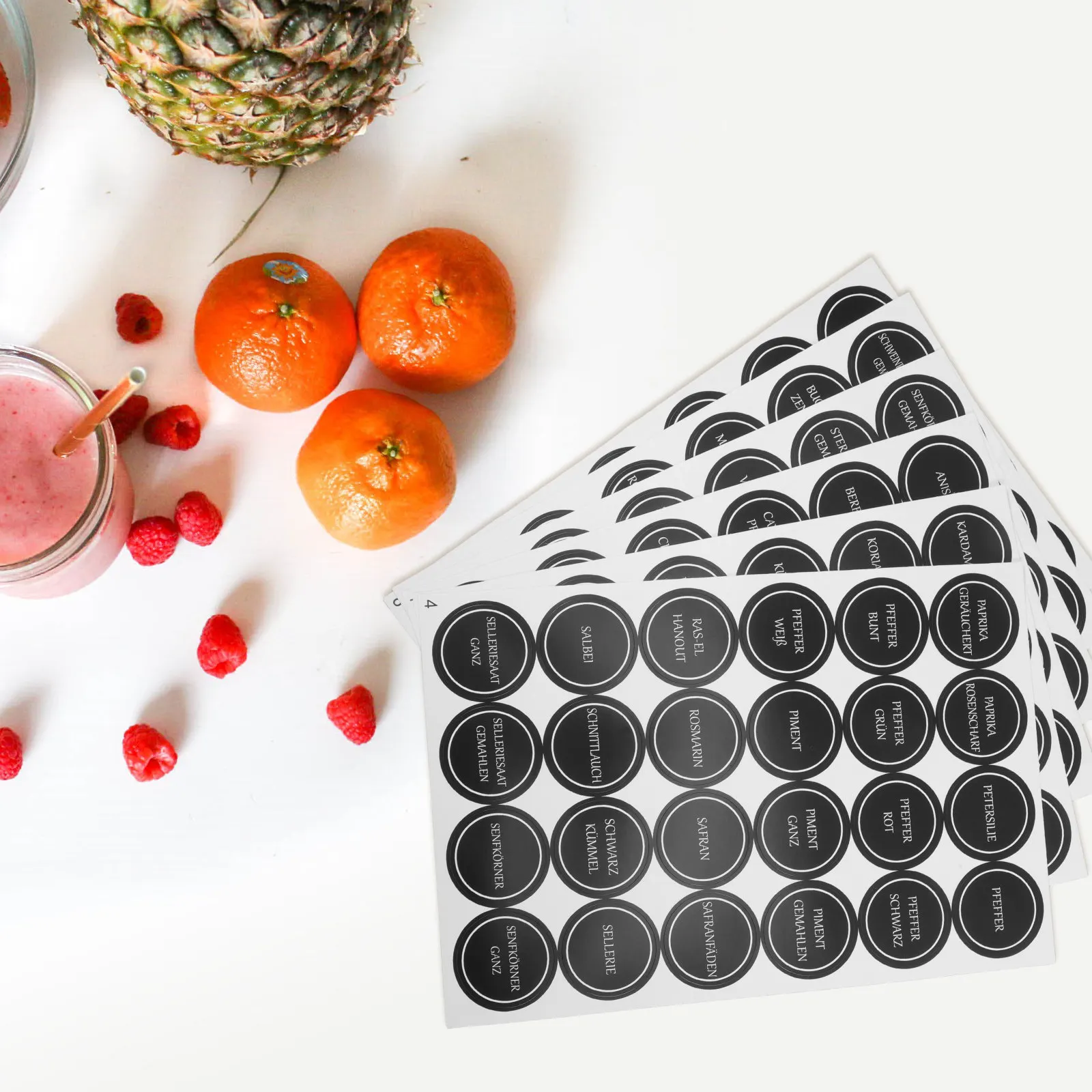 

6 Sheets Round German Spice Labels Minimalist Elegant Kitchen Stickers for Spice Bottles Jars Containers Pantry Canning