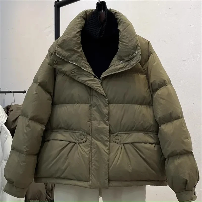 Parkas Women Puffy Jacket 2024 New Fashion Loose Casual Winter Stand Collar Coat Female Lightweight Short Down Cotton Jacket Out