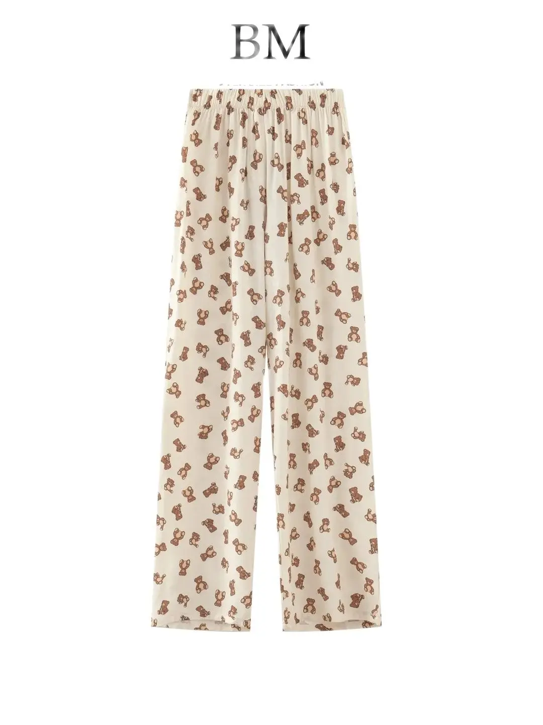 PUWD  Women new pants bear print high-waisted straight pants spring Loose-fitting slacks  wide legs