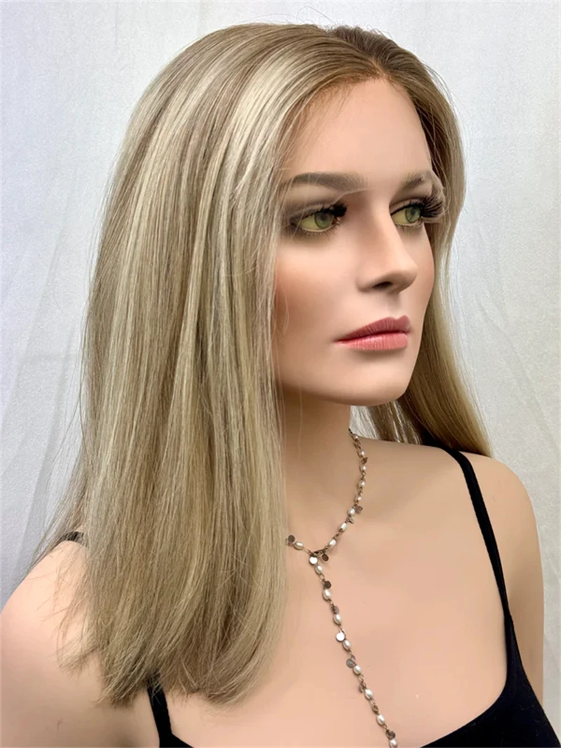 

13x4 Swiss Lace Ombre Ash Blonde Synthetic HD Lace Front Wig Heat Resistant Cosplay Party Hair Average Cap Size High Quality Wig