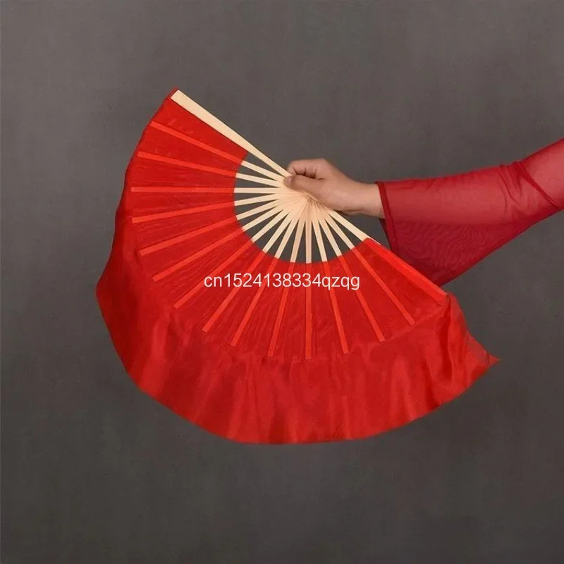 

1 шт., веер для танца живота для правой руки, шелковый веер для классического танца, красный, чистый цвет, для выступления на сцене, профессиональные аксессуары для танцоров