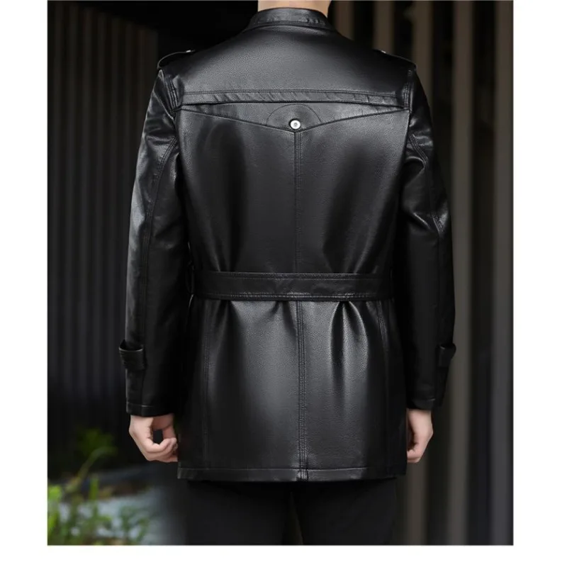 سترة جلدية راقية لعام 2026 بدلة رجالية من الصوف السميك المتوسط والطويل معطف خندق 100% سترة من جلد البقر للرجال بلون سادة