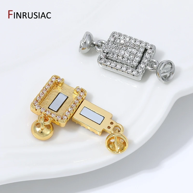18K Gold Plated Brass Zircon Strong Magnetic Clasps,Rectangle Shape Connector Locks For DIY Bracelet Necklace Making Accessories image 3