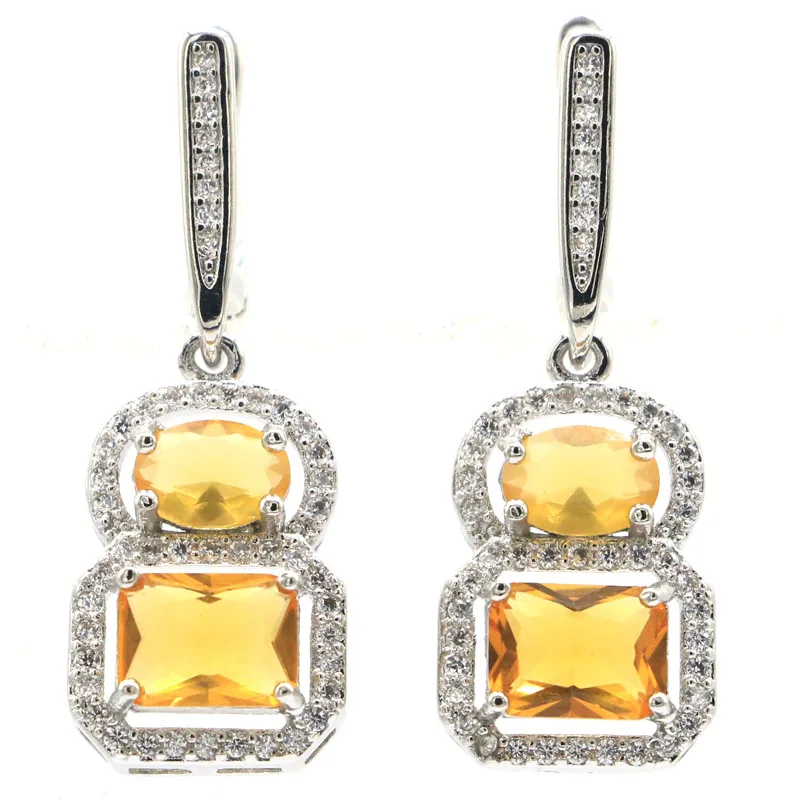 35x13mm 6.8g Prevent Allergy Golden Citrine Pink Morganite Peridot Violet Tanzanite Blue Aquamarine CZ Silver Earrings