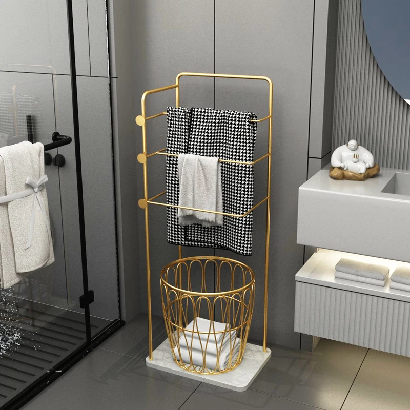 

Light luxury bath towel rack, high-end bathroom rack, floor-to-ceiling wrought iron, simple modern bathroom towel rack,
