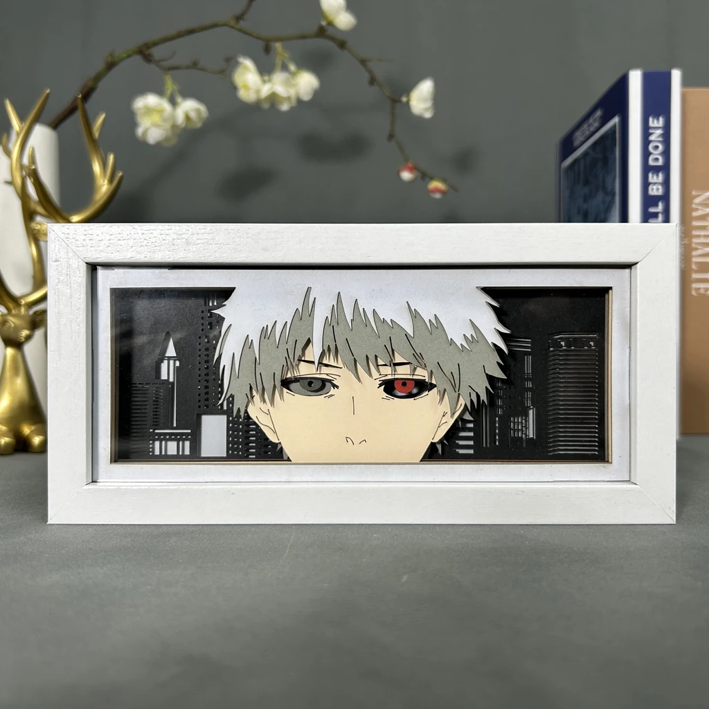 Anime Light Box Tokyo Ghoul Ken Kaneki Paper Carving 3D Anime Lamp LED Light Kaneki Ken Action Anime Figure for Bedroom Decor