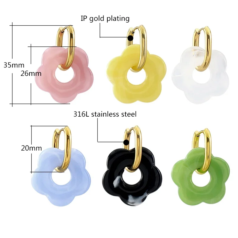 Colorful Resin Acrylic Flower Earrings Set - Silver/Gold Circle Hoop Charms for Women Cute Gift Jewelry Ear Buckle Accessory