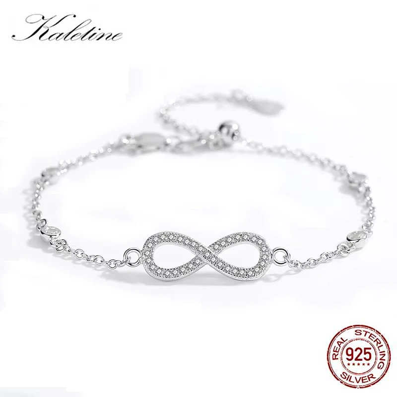 KALETINE Charms Infinity Bracelet 925 Sterling Silver Yellow Gold Bracelets For Women Mens Wedding Jewelry for Bridesmaid Brides