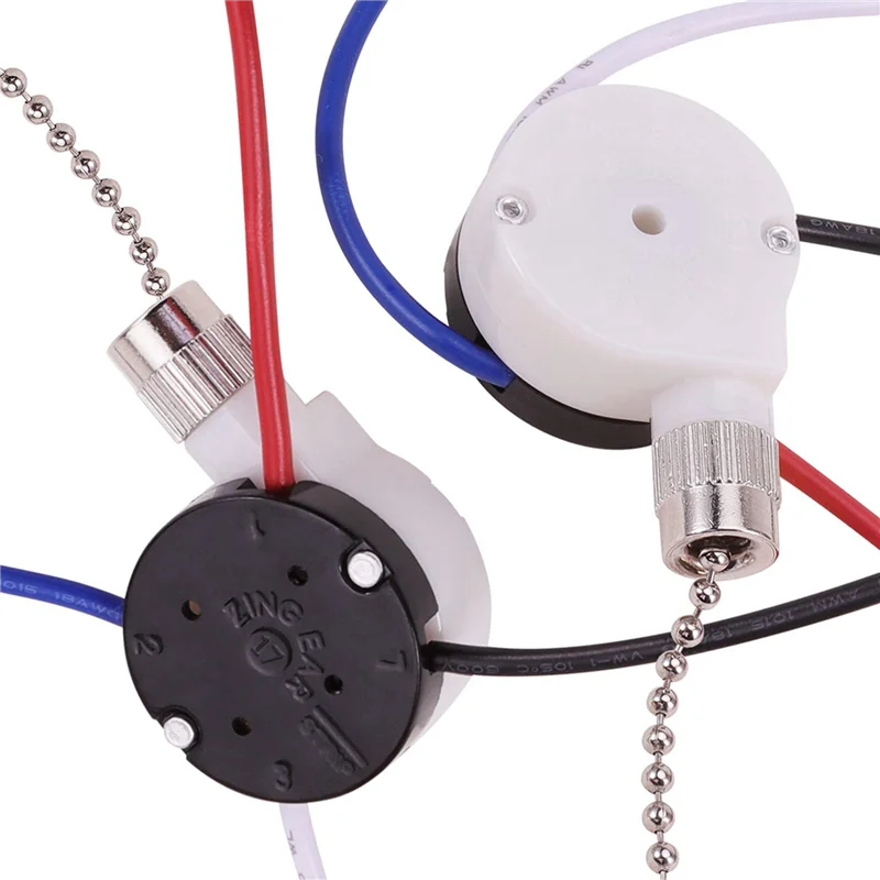

3X Ceiling Fan Switch Kit 3 Speed 4 Wire,Fan Zipper Speed Control Switch,ZE-208S Pull Wire Switch With Rope Silver
