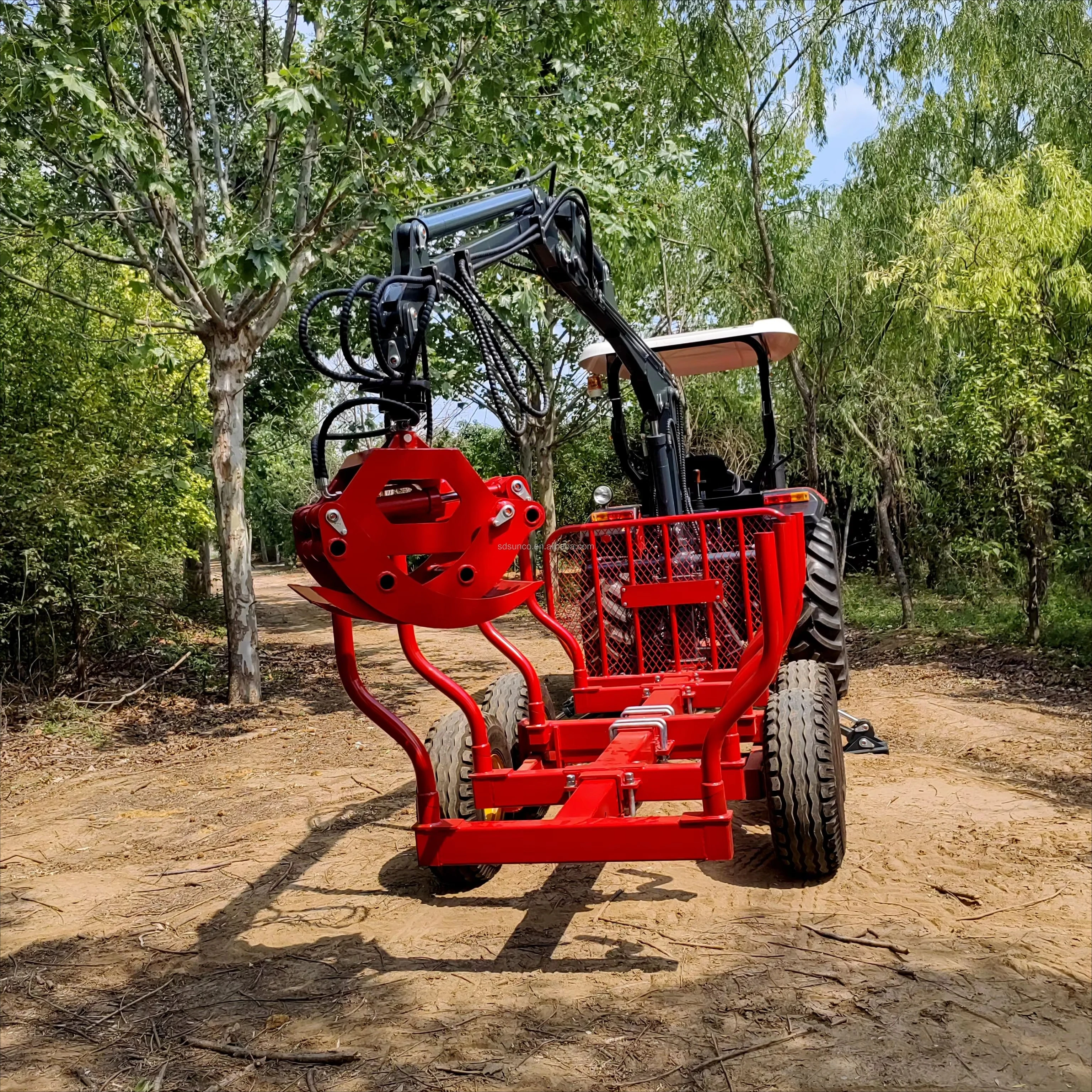 Heavy Duty Steel Log Carrier Timber Log Trailer with Grapple Hydraulic Rotating Log  Crane