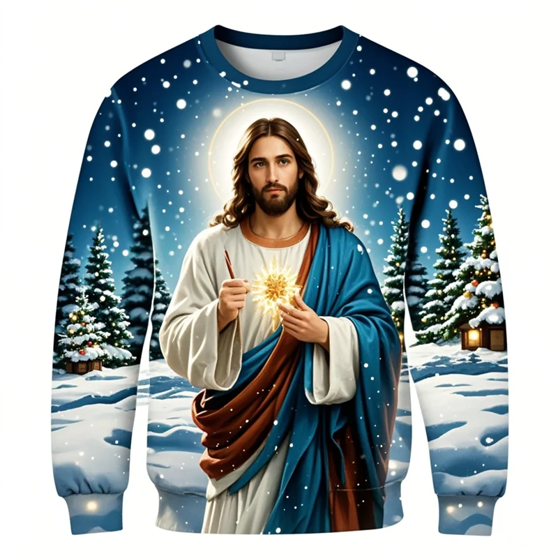 Ugly Christmas Sweater Jesus 3D Print Sweatshirts Men Women Pullover Costume Casual Long Sleeve Pullovers Xmas Gifts Tracksuit