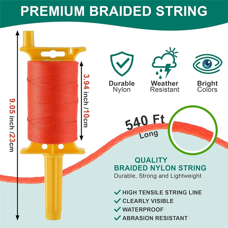 HHTL 2 Pack Mason-Line مع مقبض، بكرة خط ملتوية 540 قدم 18 قابلة لإعادة التحميل مع 10 مستويات مدمجة، خط نايلون مضفر