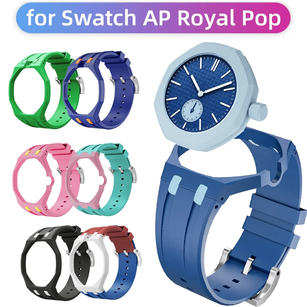 Image of Biokeramik-Gehäuse + Silikonarmband 2-in-1-Umbausatz für Swatch x AP Royal Pop Taschenuhr, zur Umwandlung in Armband.