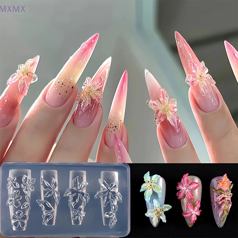 Molde de silicone 3d para arte em unhas, molde de silicone para verão, cristal de gelo, flor de lírio, carimbo, amuletos de unhas, design diy, decorações malicure