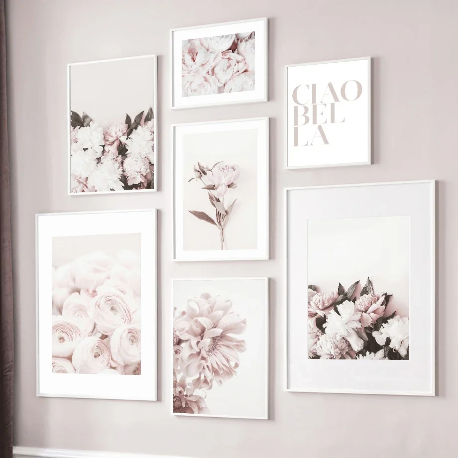 1pc frameless Canvas Painting Pink Rose Peony Daisy Flowers Wall Art Canvas Painting Nordic Posters and Prints Gallery Pictures